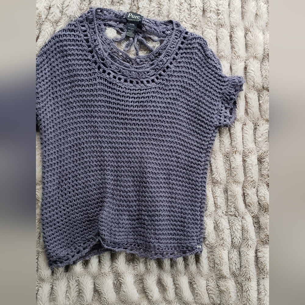 Pure handknit soze Large XL womens sweater Purple gray crochet knit look